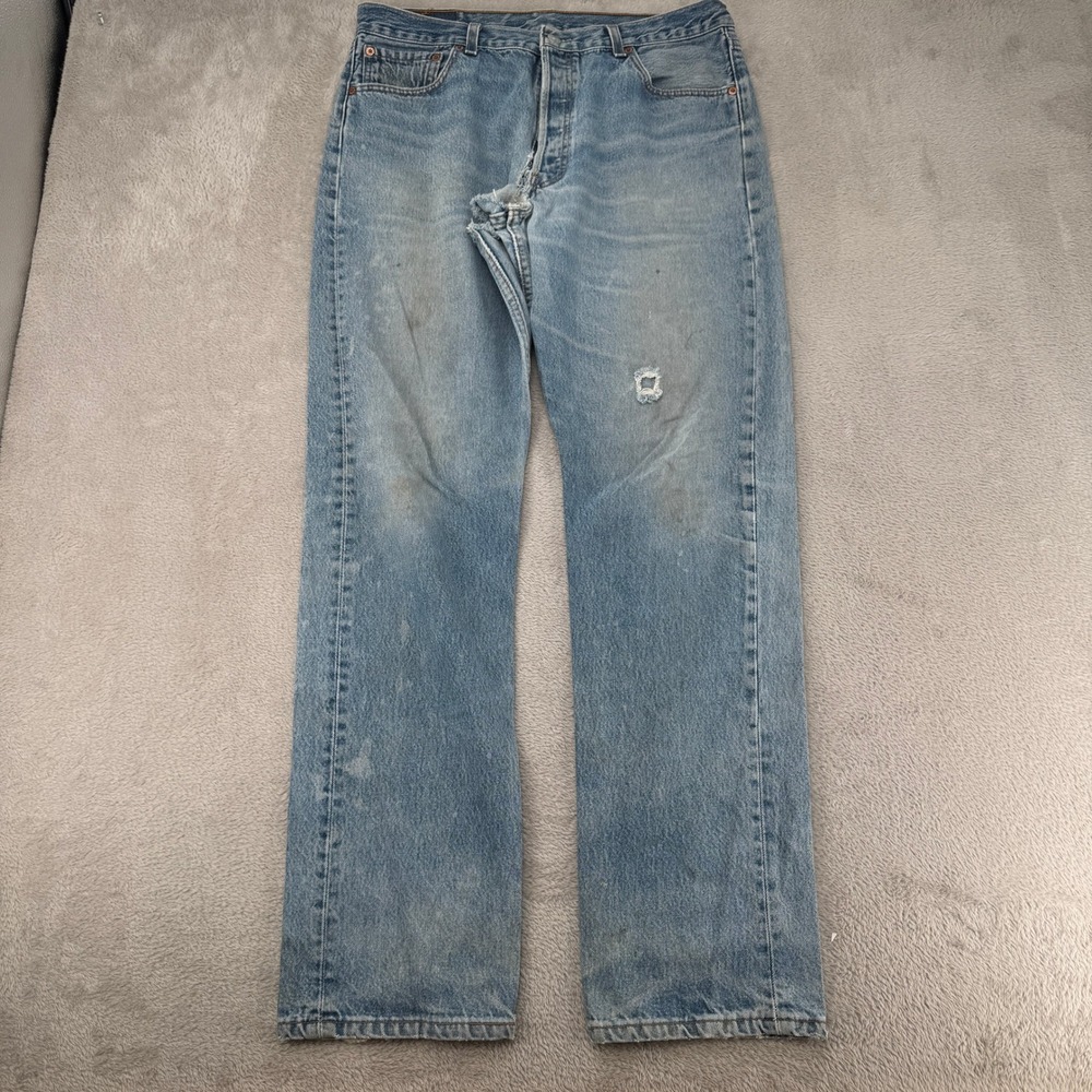Vintage USA Levi's Mens 501 36x34 Blue Jeans Preowned Holes Rips
